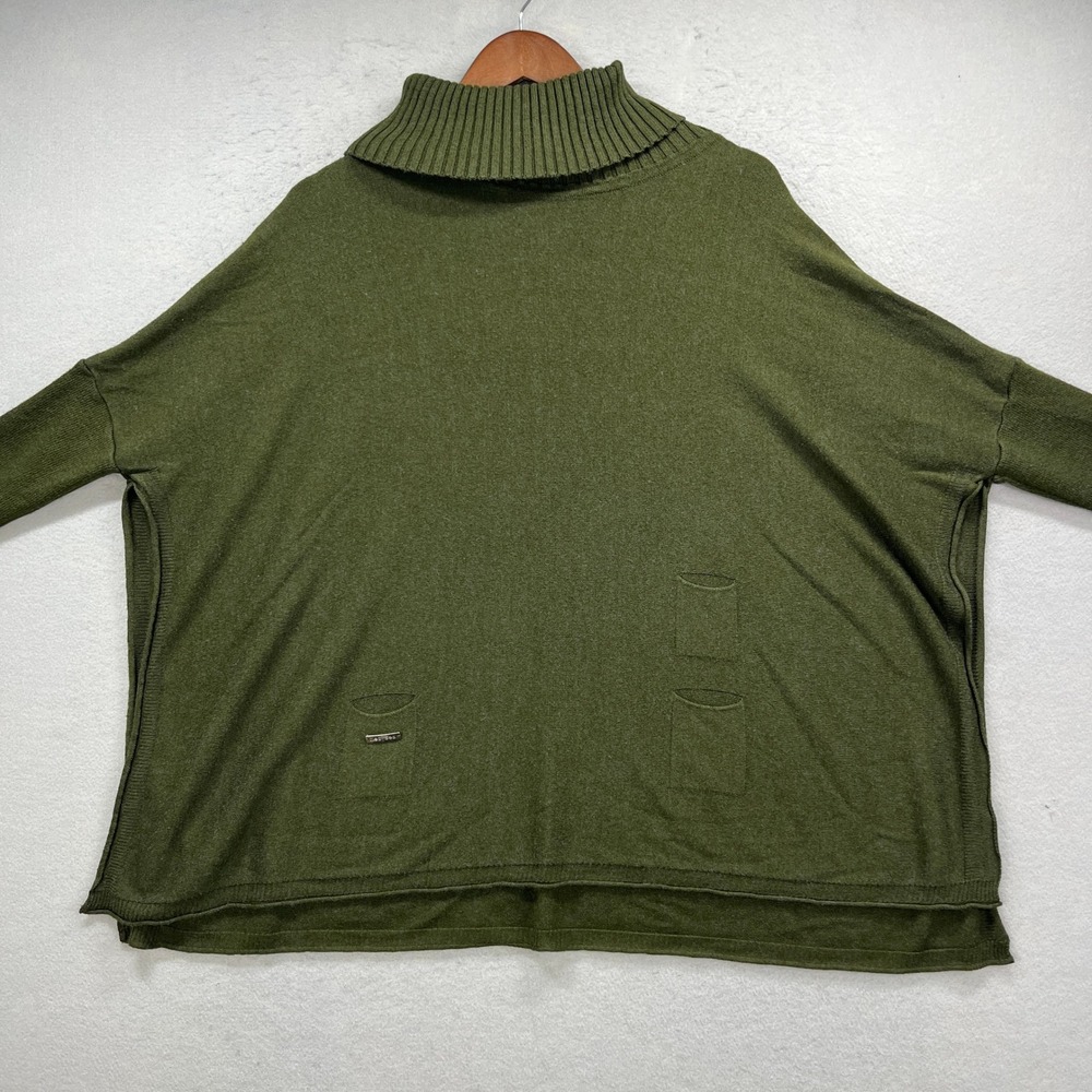 Mer Sea Sweater Womens OS Green Turtleneck Poncho Oversized Knit Warm Cozy